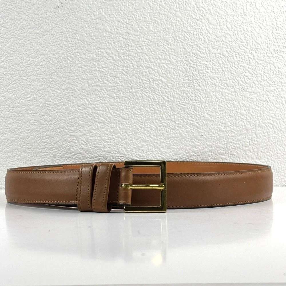 Hunt Club Leather Belt Mens 38 Brown Solid Brass Made in USA Glove Cowhide